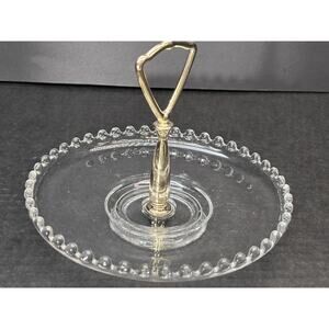 Vtg Imperial Glass Candlewick 7” Handled Tidbit Tray Beaded Edge Serving Plate